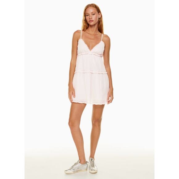 SUNDAY BEST Aritzia Angela Mini Dress Mochi Pink Tiered Strappy Sleeve Women's S - Picture 8 of 12